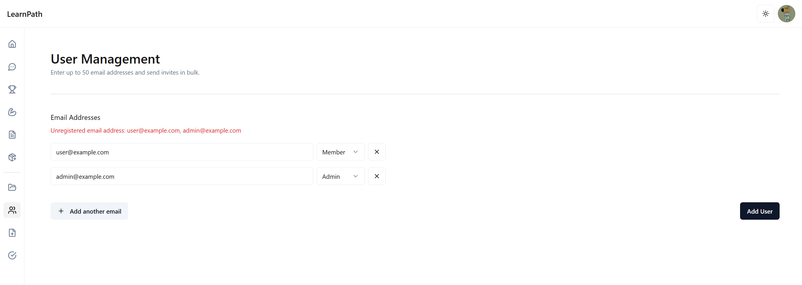 Member invite UI